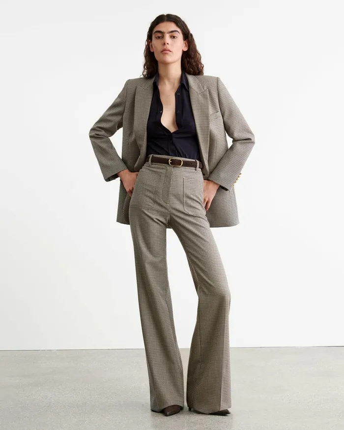Nili Lotan CHRISTOPHE PANT Brown Houndstooth Women Pants and Shorts