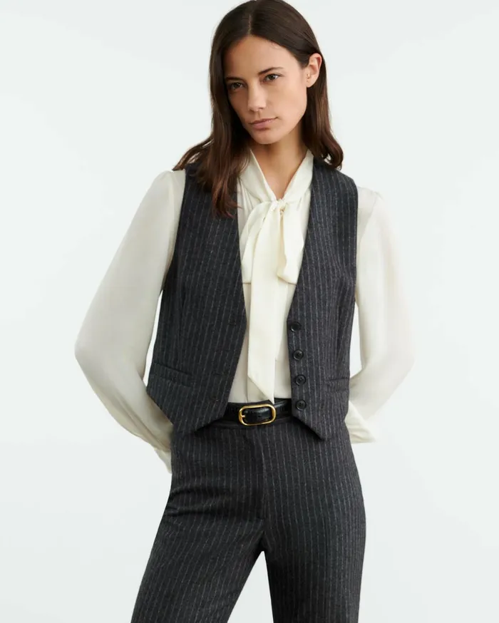 Nili Lotan ISMAEL VEST Charcoal Pinstripe Women Tops