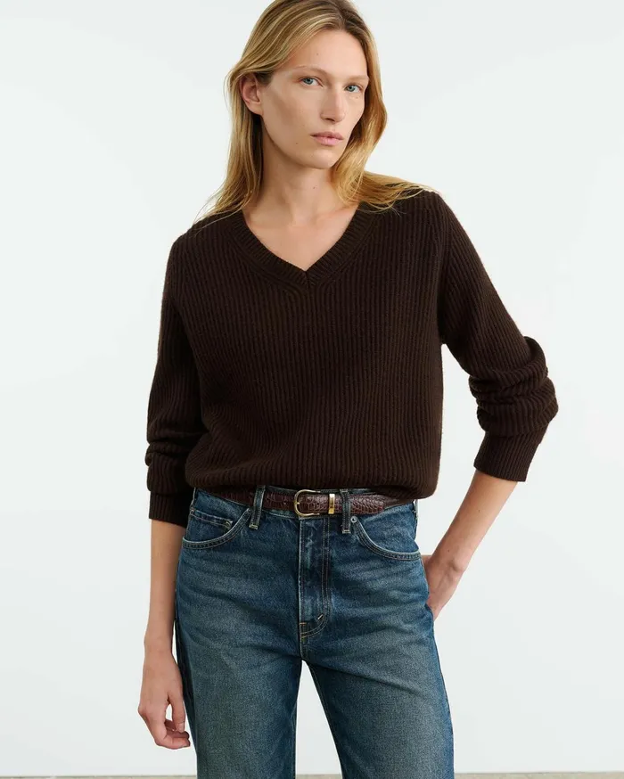 Nili Lotan KORINA CASHMERE SWEATER Espresso Women Knits and Sweaters