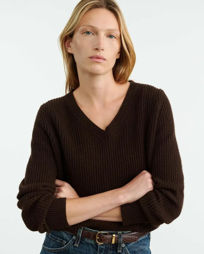 Nili Lotan KORINA CASHMERE SWEATER Espresso Women Knits and Sweaters