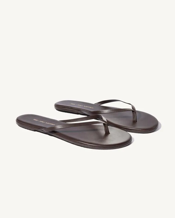 Nili Lotan NL X TKEES LEATHER FLIP FLOP Dark Brown Women Shoes