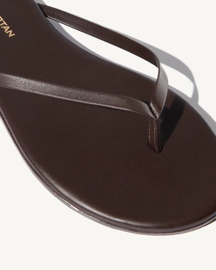 Nili Lotan NL X TKEES LEATHER FLIP FLOP Dark Brown Women Shoes