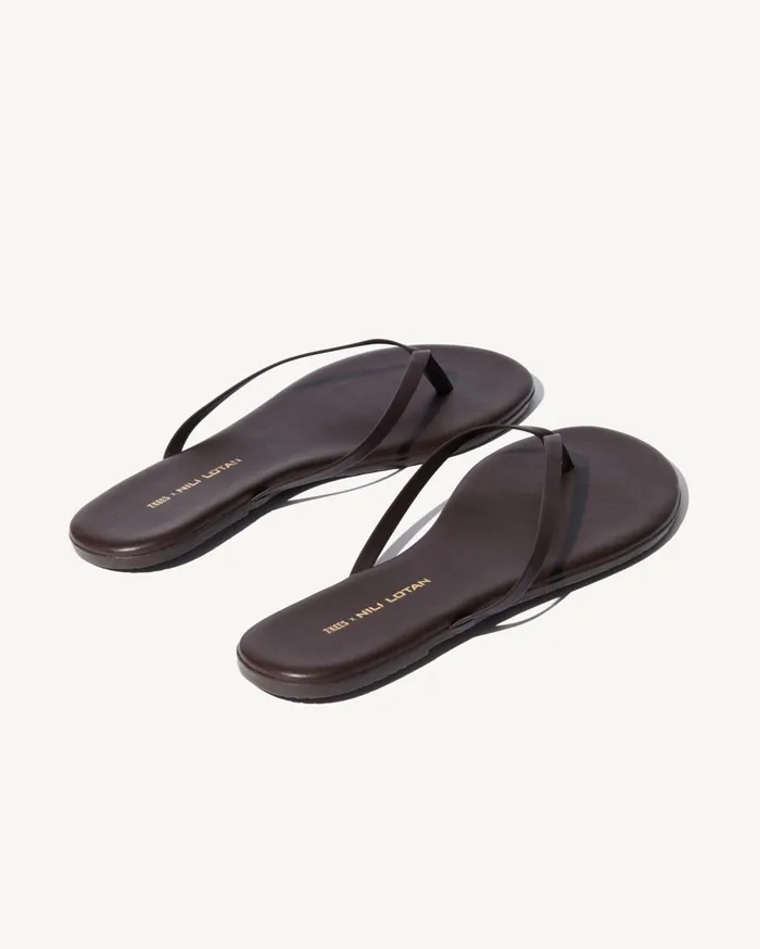Nili Lotan NL X TKEES LEATHER FLIP FLOP Dark Brown Women Shoes