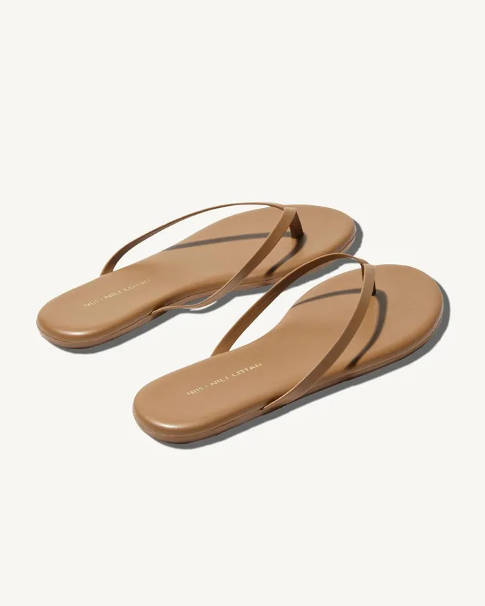 Nili Lotan NL X TKEES LEATHER FLIP FLOP Dark Brown Women Shoes