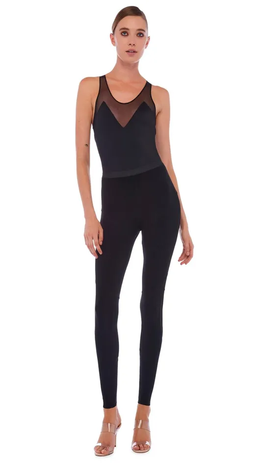Norma Kamali Bottoms DIAGONAL LEGGING W MESH Black 8211 Clothing