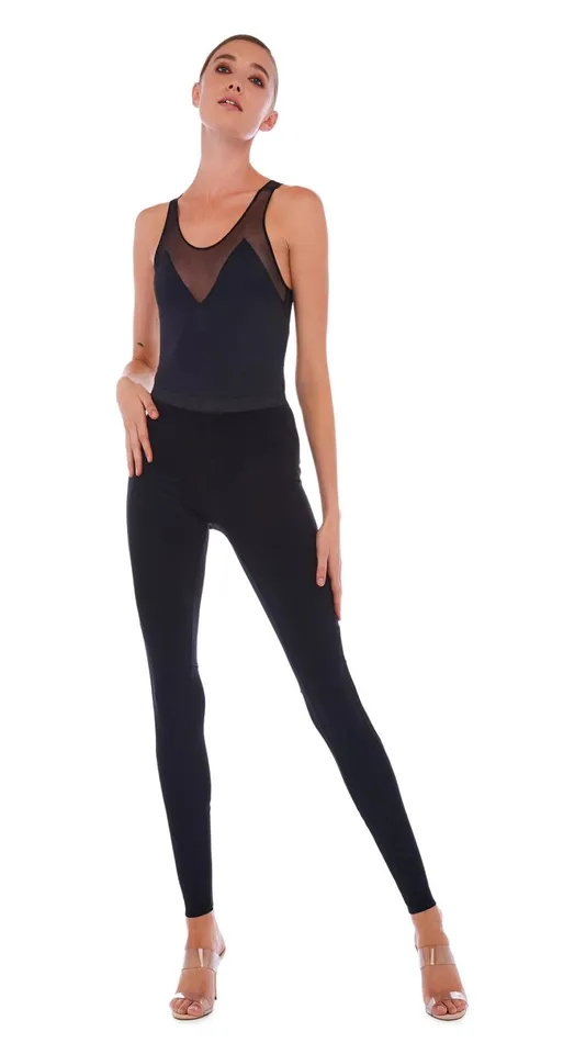 Norma Kamali Bottoms DIAGONAL LEGGING W MESH Black 8211 Clothing