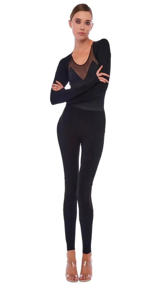Norma Kamali Bottoms DIAGONAL LEGGING W MESH Black 8211 Clothing
