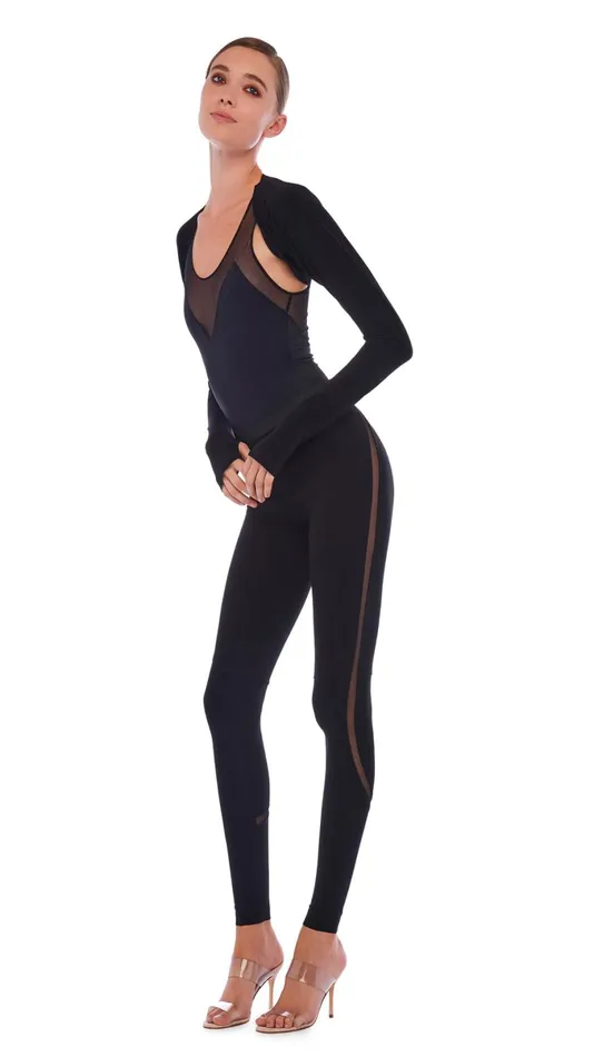 Norma Kamali Bottoms DIAGONAL LEGGING W MESH Black 8211 Clothing