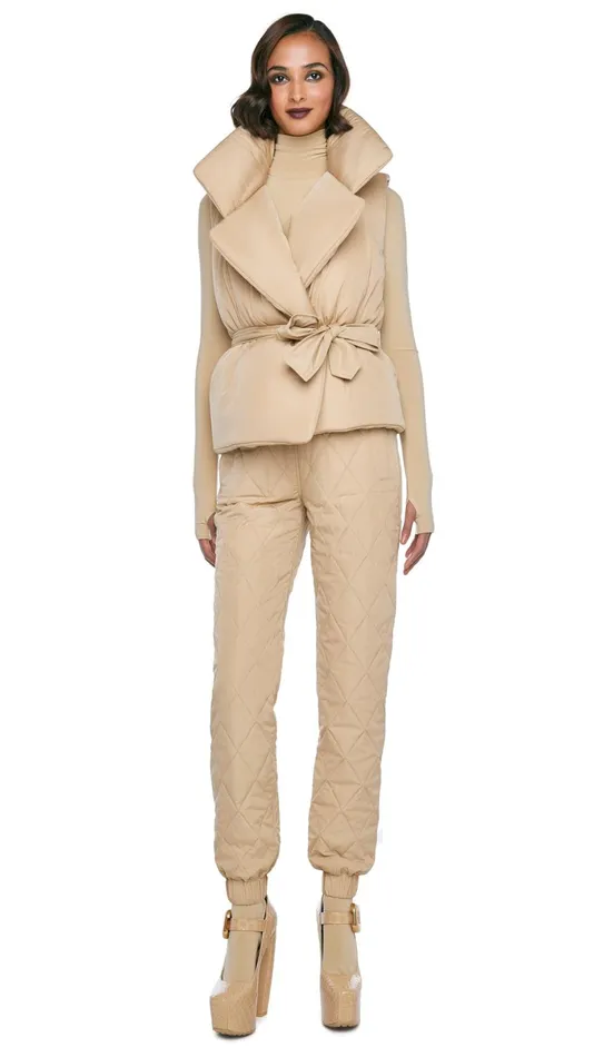 Norma Kamali Bottoms QUILTED JOG PANT Sand 8211 Clothing