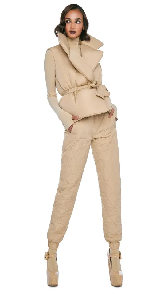 Norma Kamali Bottoms QUILTED JOG PANT Sand 8211 Clothing