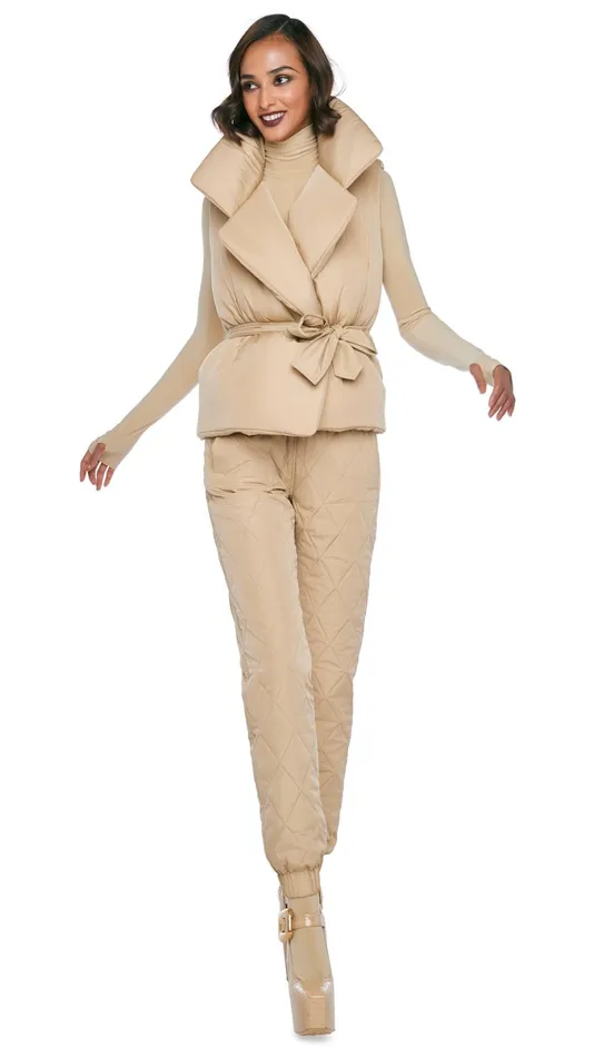 Norma Kamali Bottoms QUILTED JOG PANT Sand 8211 Clothing