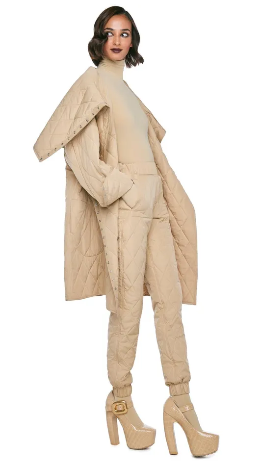Norma Kamali Bottoms QUILTED JOG PANT Sand 8211 Clothing