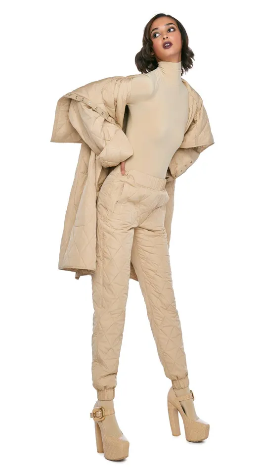Norma Kamali Bottoms QUILTED JOG PANT Sand 8211 Clothing