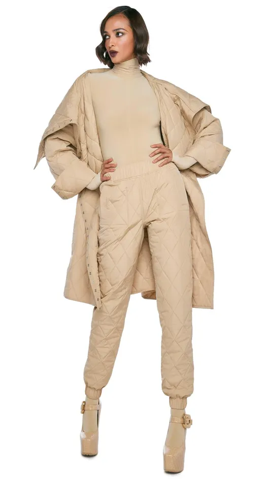 Norma Kamali Bottoms QUILTED JOG PANT Sand 8211 Clothing
