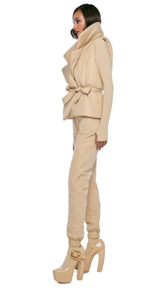 Norma Kamali Bottoms QUILTED JOG PANT Sand 8211 Clothing
