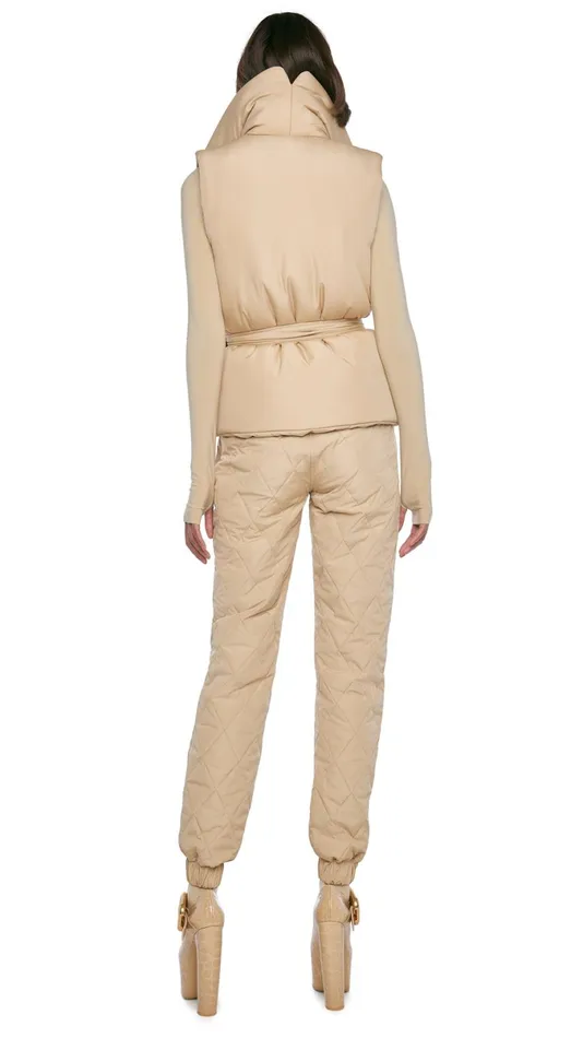 Norma Kamali Bottoms QUILTED JOG PANT Sand 8211 Clothing