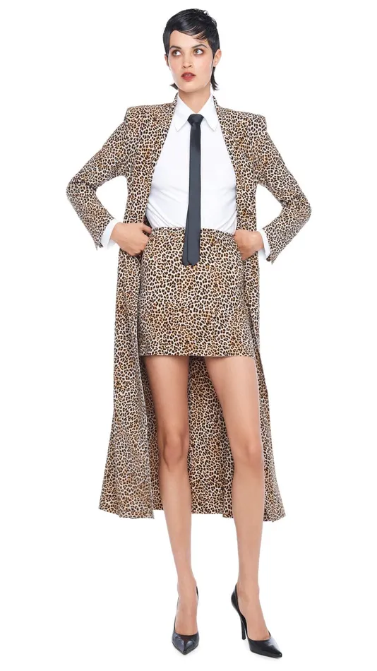 Norma Kamali Bottoms SIDE SLIT MINI SKIRT Bb Leopard 8211 Clothing