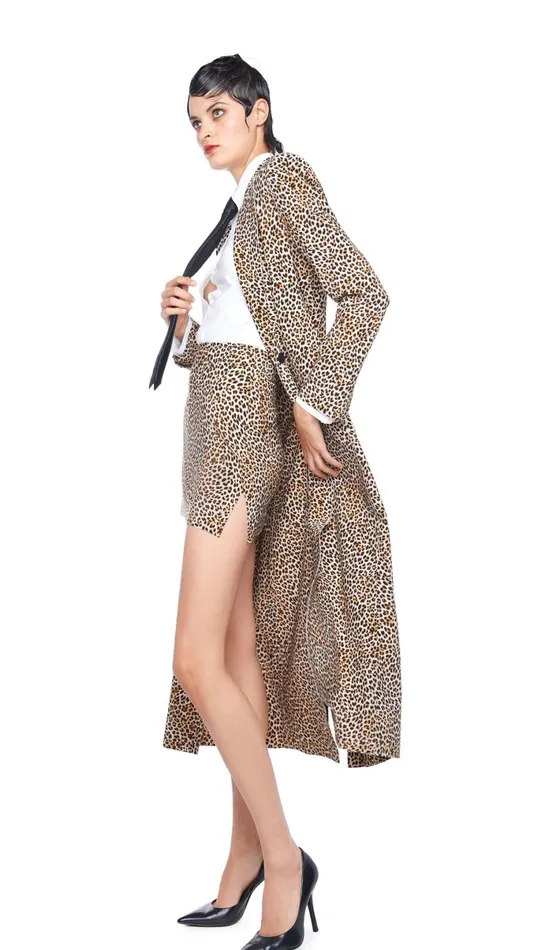 Norma Kamali Bottoms SIDE SLIT MINI SKIRT Bb Leopard 8211 Clothing