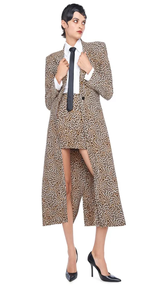 Norma Kamali Bottoms SIDE SLIT MINI SKIRT Bb Leopard 8211 Clothing