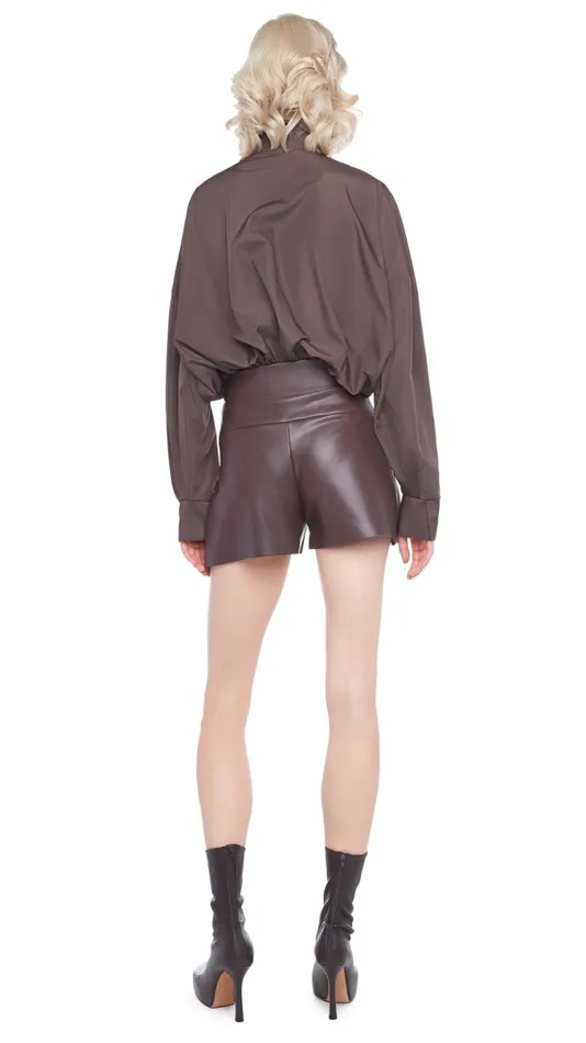 Norma Kamali Bottoms STRAIGHT LEG SHORT Chocolate 8211 Clothing