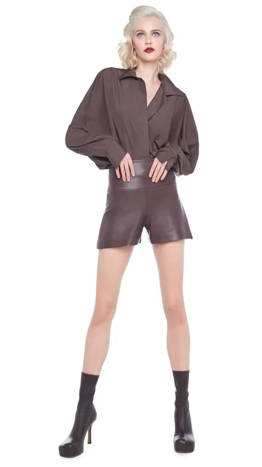 Norma Kamali Bottoms STRAIGHT LEG SHORT Chocolate 8211 Clothing