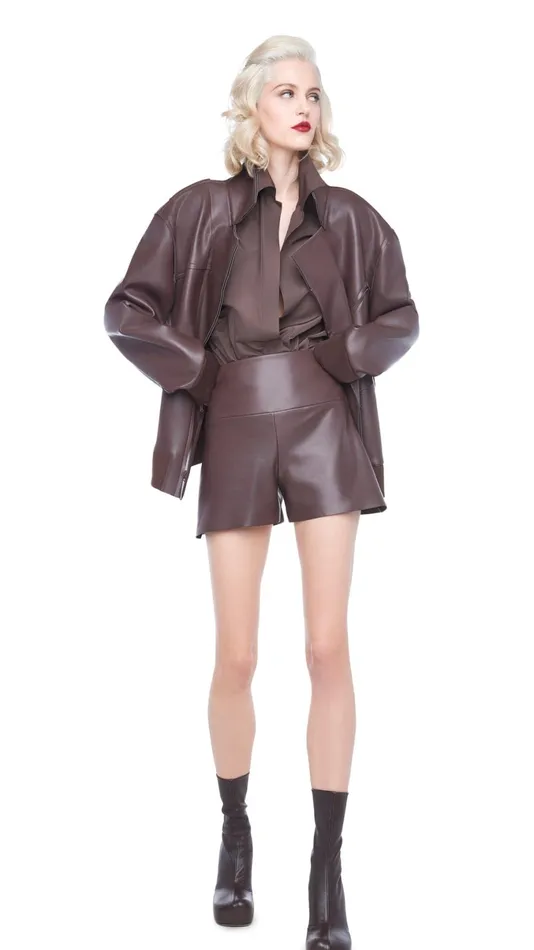 Norma Kamali Bottoms STRAIGHT LEG SHORT Chocolate 8211 Clothing