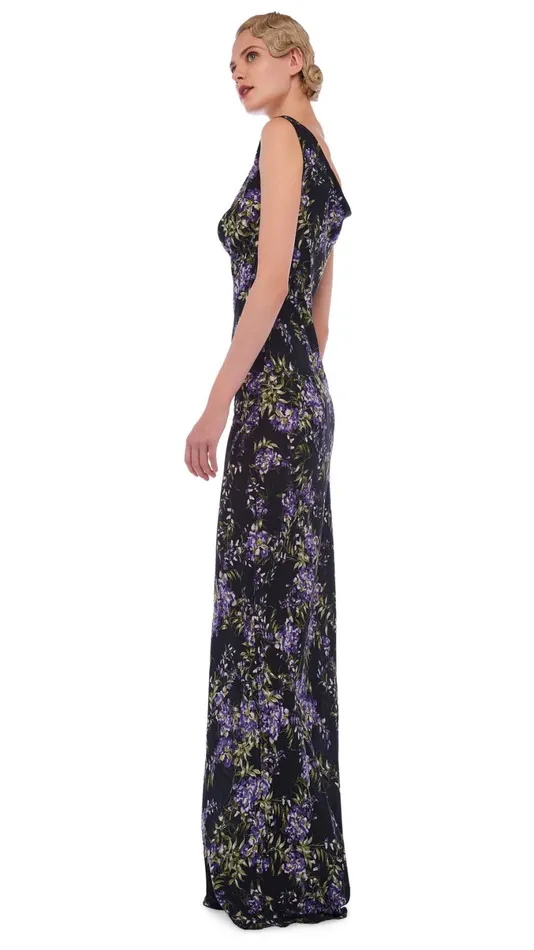 Norma Kamali Dresses DEEP DRAPE NECK GOWN Lavender Floral 8211 Clothing