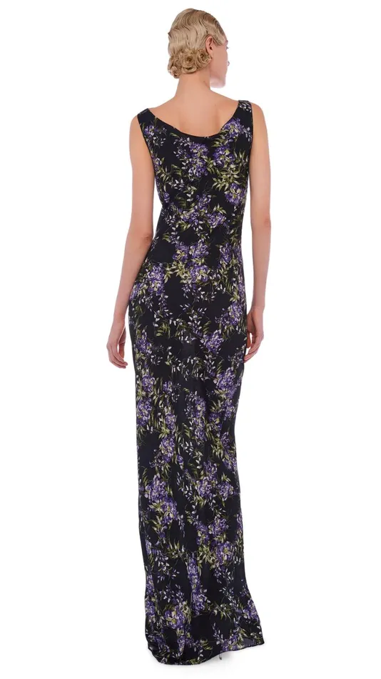 Norma Kamali Dresses DEEP DRAPE NECK GOWN Lavender Floral 8211 Clothing