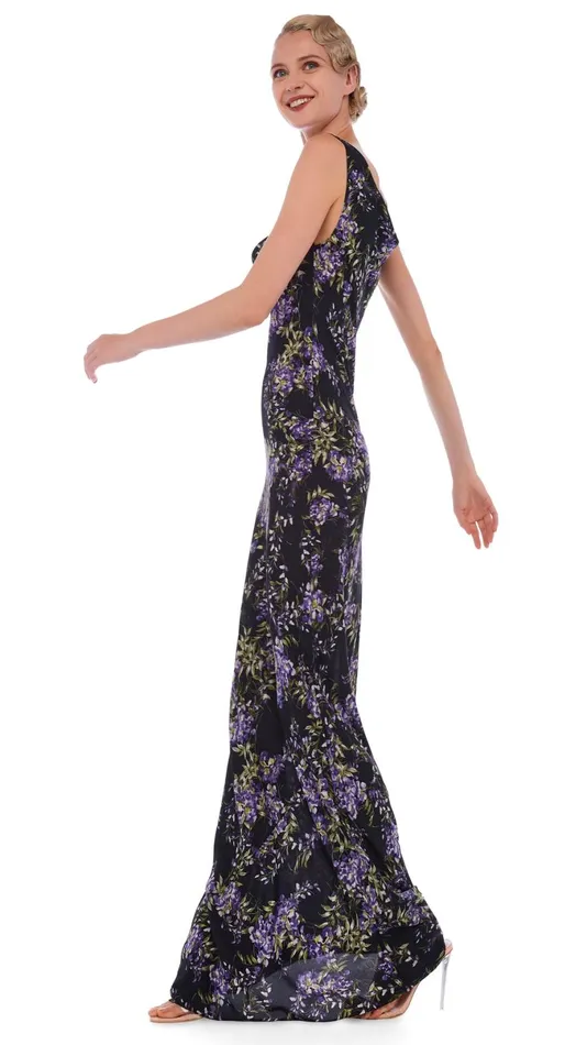 Norma Kamali Dresses DEEP DRAPE NECK GOWN Lavender Floral 8211 Clothing