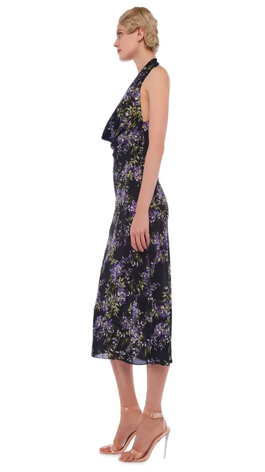 Norma Kamali Dresses HALTER DRAPE DRESS TO MIDCALF Lavender Floral 8211 Clothing Norma Kamali Dresses HALTER DRAPE DRESS TO MIDCALF Lavender Floral 8211 Clothing