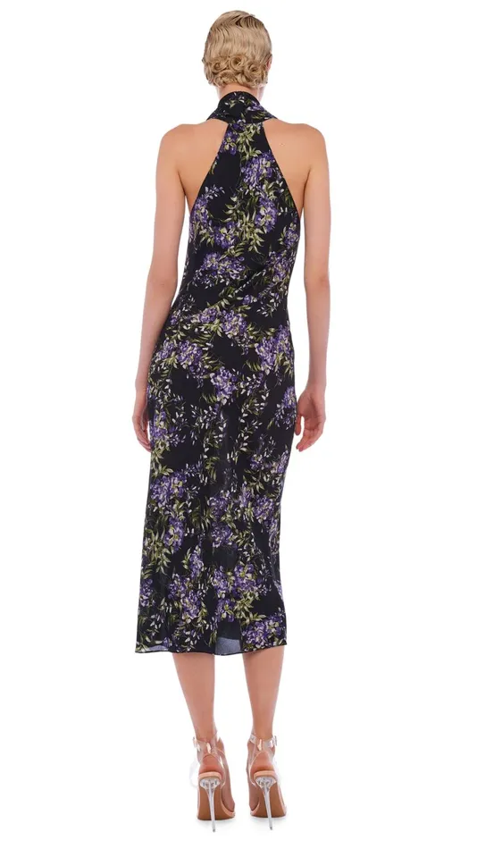 Norma Kamali Dresses HALTER DRAPE DRESS TO MIDCALF Lavender Floral 8211 Clothing Norma Kamali Dresses HALTER DRAPE DRESS TO MIDCALF Lavender Floral 8211 Clothing