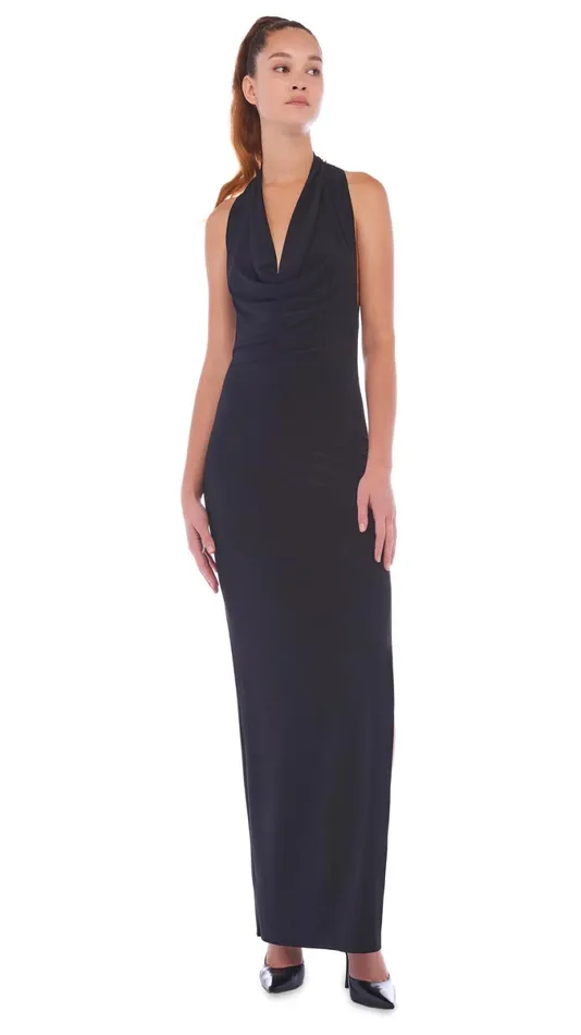 Norma Kamali Dresses HALTER NEETA SIDE SLIT GOWN Black 8211 Clothing