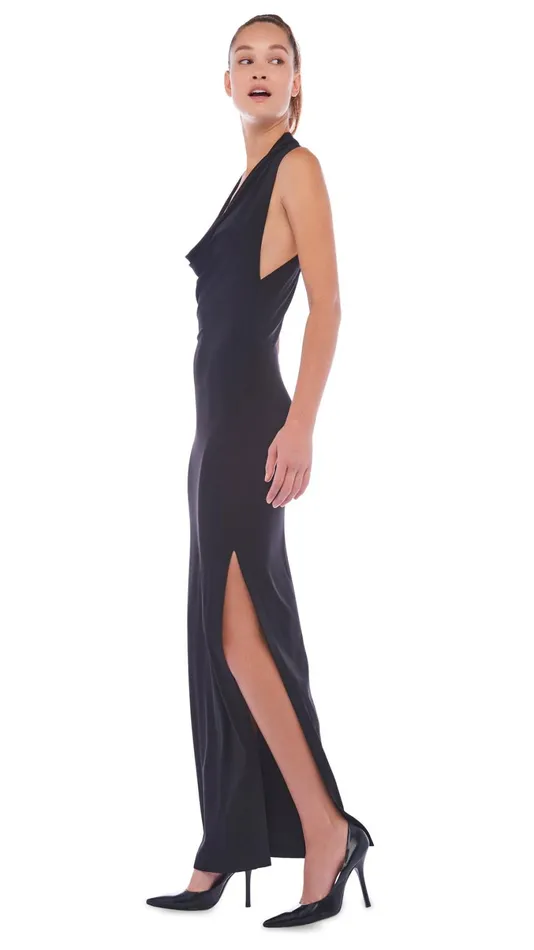 Norma Kamali Dresses HALTER NEETA SIDE SLIT GOWN Black 8211 Clothing