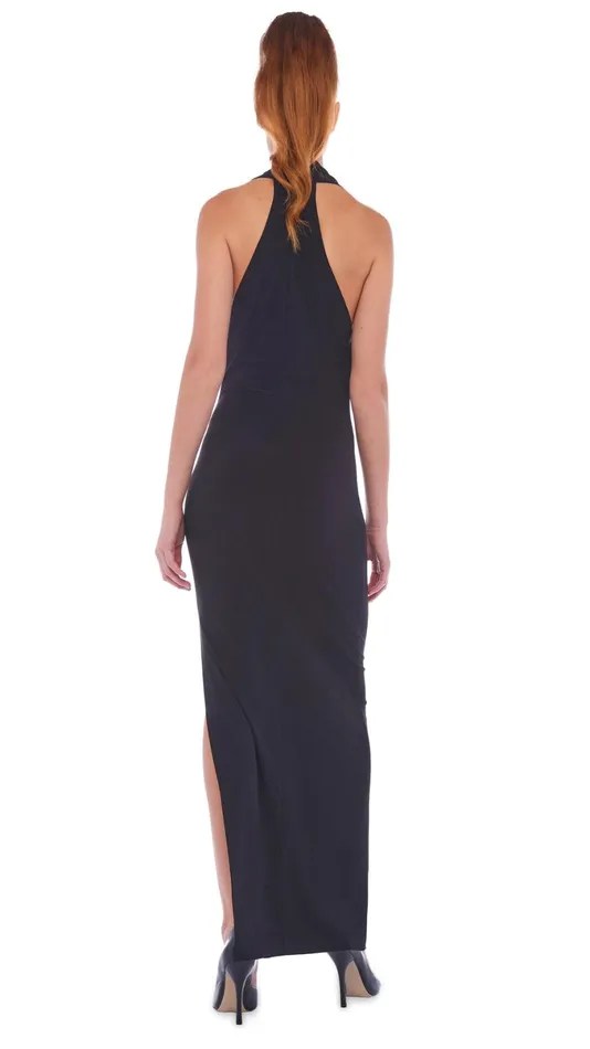 Norma Kamali Dresses HALTER NEETA SIDE SLIT GOWN Black 8211 Clothing