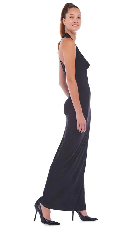 Norma Kamali Dresses HALTER NEETA SIDE SLIT GOWN Black 8211 Clothing