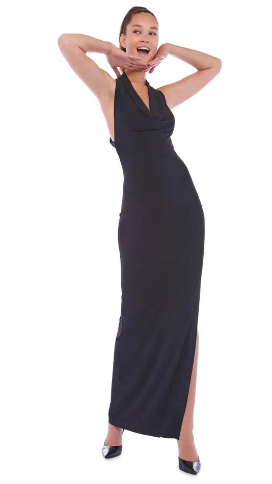 Norma Kamali Dresses HALTER NEETA SIDE SLIT GOWN Black 8211 Clothing