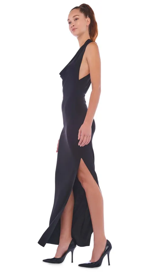 Norma Kamali Dresses HALTER NEETA SIDE SLIT GOWN Black 8211 Clothing