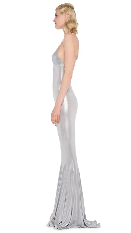 Norma Kamali Dresses LOW BACK SLIP FISHTAIL GOWN Silver 8211 Clothing