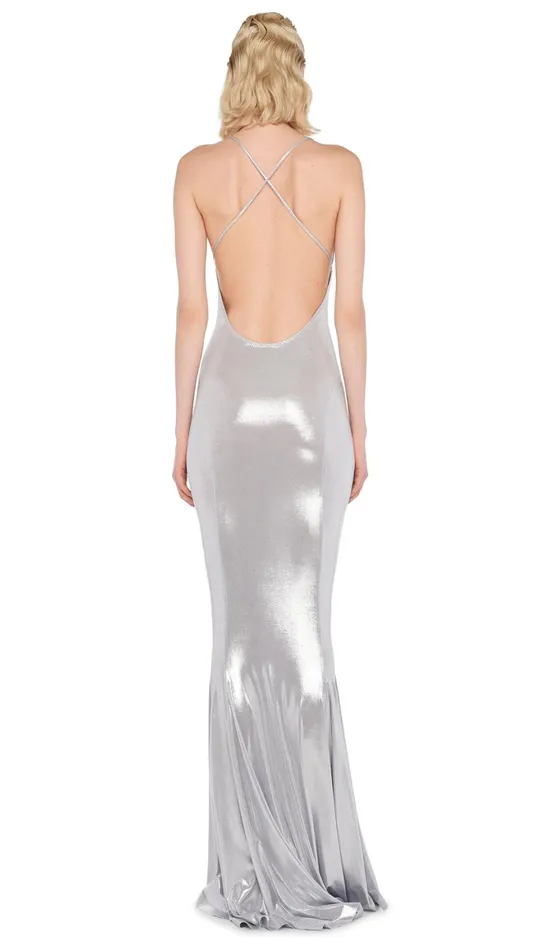 Norma Kamali Dresses LOW BACK SLIP FISHTAIL GOWN Silver 8211 Clothing
