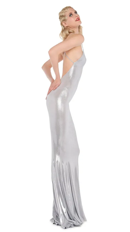 Norma Kamali Dresses LOW BACK SLIP FISHTAIL GOWN Silver 8211 Clothing