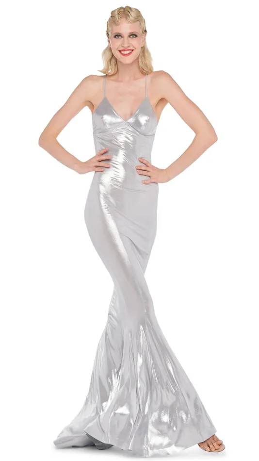 Norma Kamali Dresses LOW BACK SLIP FISHTAIL GOWN Silver 8211 Clothing