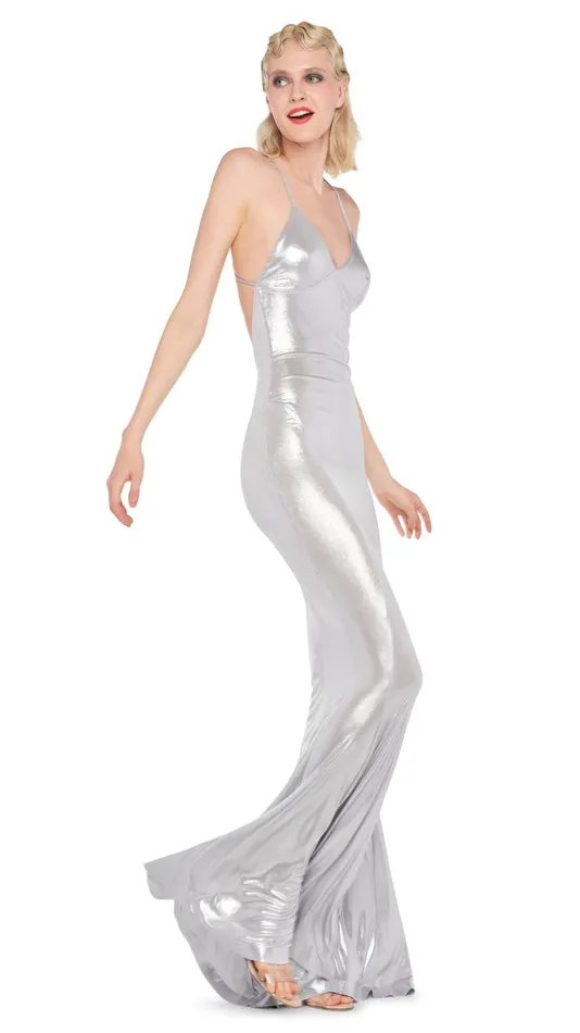 Norma Kamali Dresses LOW BACK SLIP FISHTAIL GOWN Silver 8211 Clothing