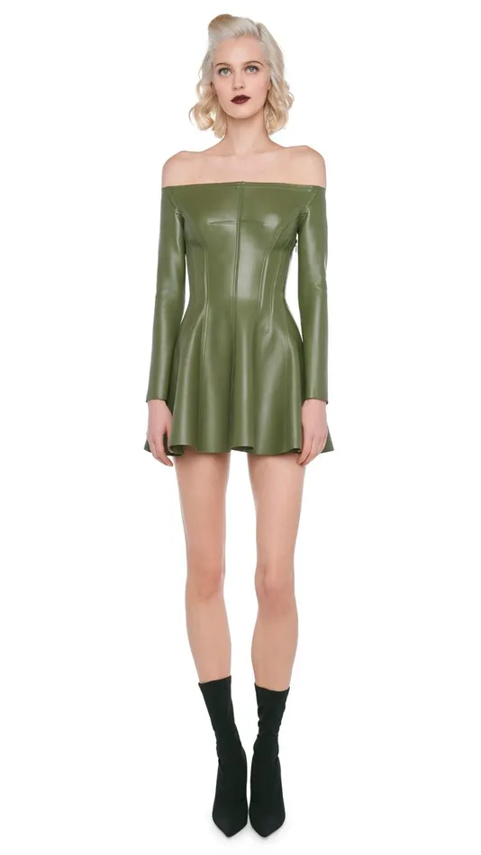 Norma Kamali Dresses OFF SHOULDER GRACE MINI DRESS Military 8211 Clothing