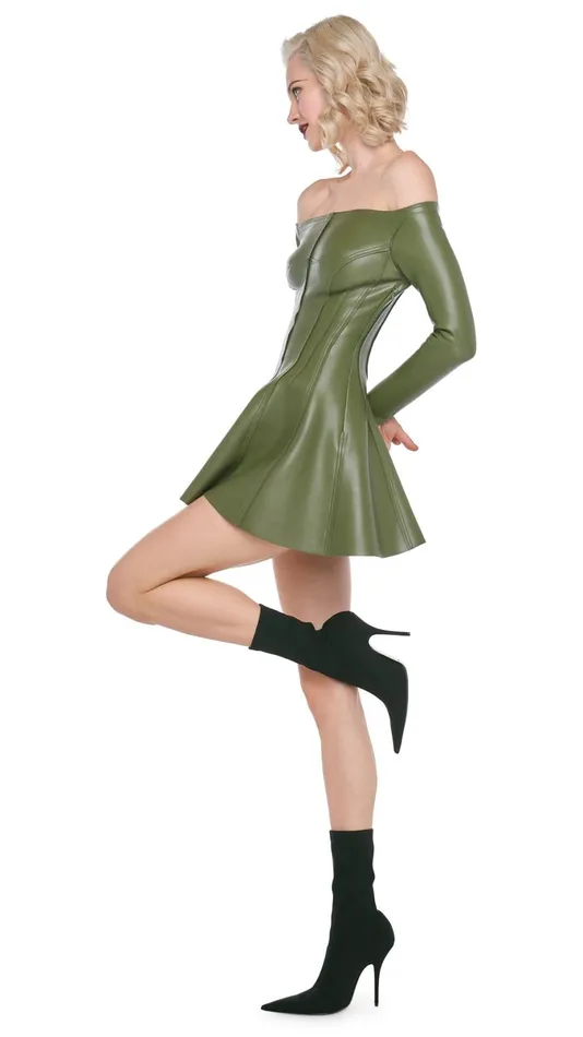 Norma Kamali Dresses OFF SHOULDER GRACE MINI DRESS Military 8211 Clothing