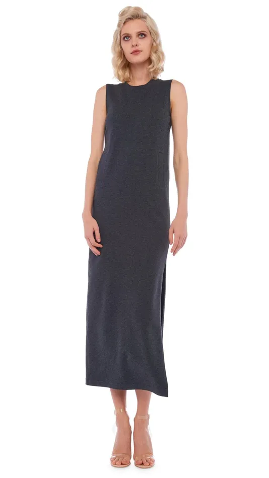 Norma Kamali Dresses SLEEVELESS SIDE SLIT GOWN Dark Heather Grey 8211 Clothing