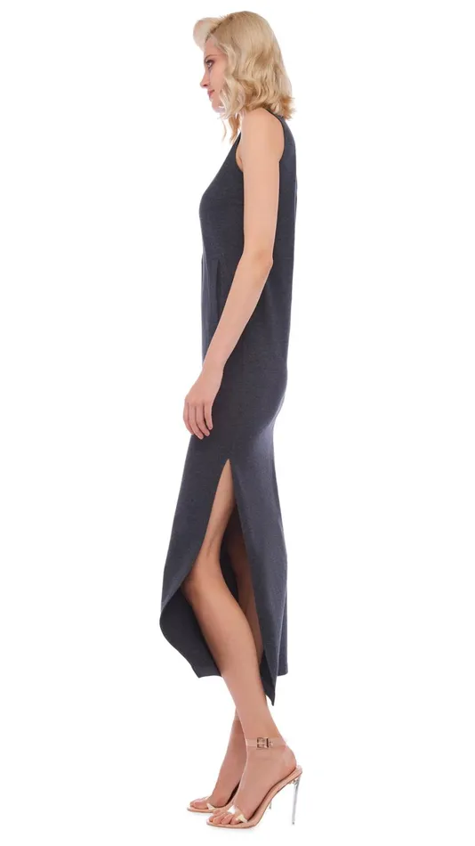 Norma Kamali Dresses SLEEVELESS SIDE SLIT GOWN Dark Heather Grey 8211 Clothing Norma Kamali Dresses SLEEVELESS SIDE SLIT GOWN Dark Heather Grey 8211 Clothing