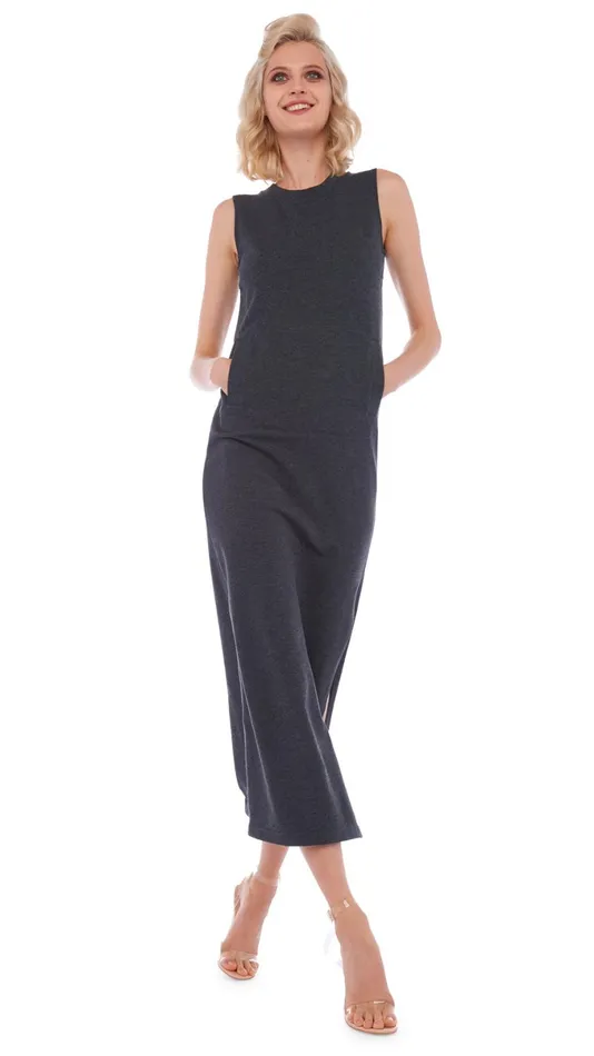 Norma Kamali Dresses SLEEVELESS SIDE SLIT GOWN Dark Heather Grey 8211 Clothing Norma Kamali Dresses SLEEVELESS SIDE SLIT GOWN Dark Heather Grey 8211 Clothing
