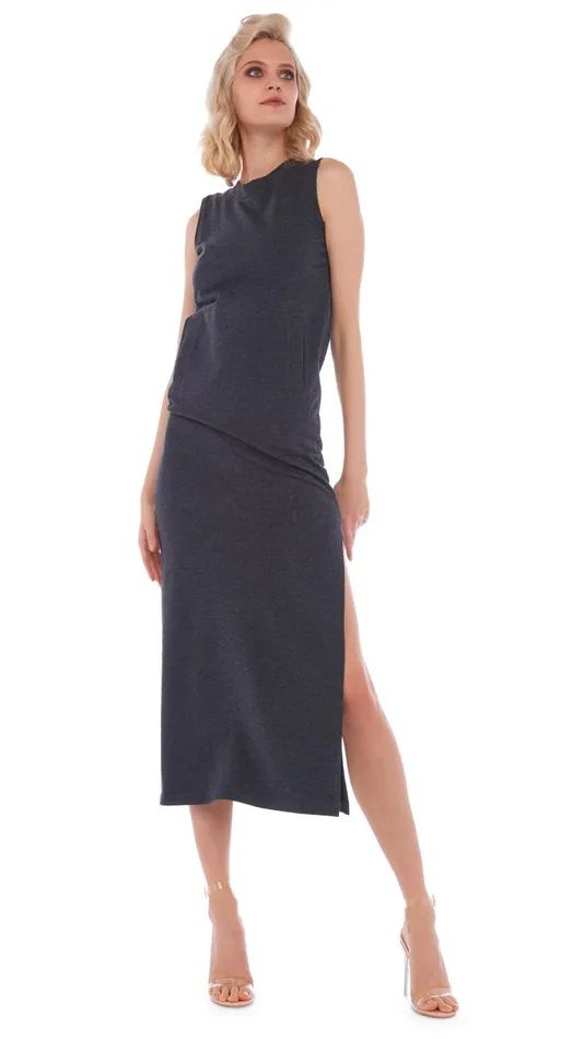 Norma Kamali Dresses SLEEVELESS SIDE SLIT GOWN Dark Heather Grey 8211 Clothing Norma Kamali Dresses SLEEVELESS SIDE SLIT GOWN Dark Heather Grey 8211 Clothing