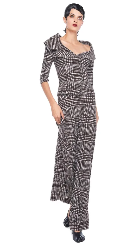 Norma Kamali Tops OFF SHOULDER SB JACKET Chocolate Glenn Plaid Tweed 8211 Clothing Norma Kamali Tops OFF SHOULDER SB JACKET Chocolate Glenn Plaid Tweed 8211 Clothing