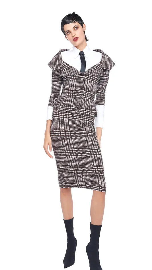 Norma Kamali Tops OFF SHOULDER SB JACKET Chocolate Glenn Plaid Tweed 8211 Clothing Norma Kamali Tops OFF SHOULDER SB JACKET Chocolate Glenn Plaid Tweed 8211 Clothing